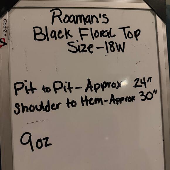 Roaman's Women Floral Blouse SZ 18W Romantic Black Semi Sheer Textured Button Up - Picture 4 of 4